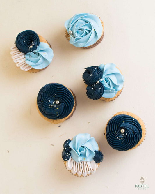 6 Decorated Cupcakes (Blue Tones).