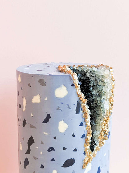 Terrazo Geode Cake. High purple cake with elegance of terrazzo patterns with the enchanting allure of geodes.